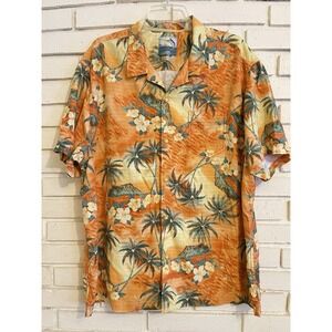 Tommy Bahama Island Zone 100% SIlk Camp SS‎ Shirt Orange Tropical Size XLX/TGT